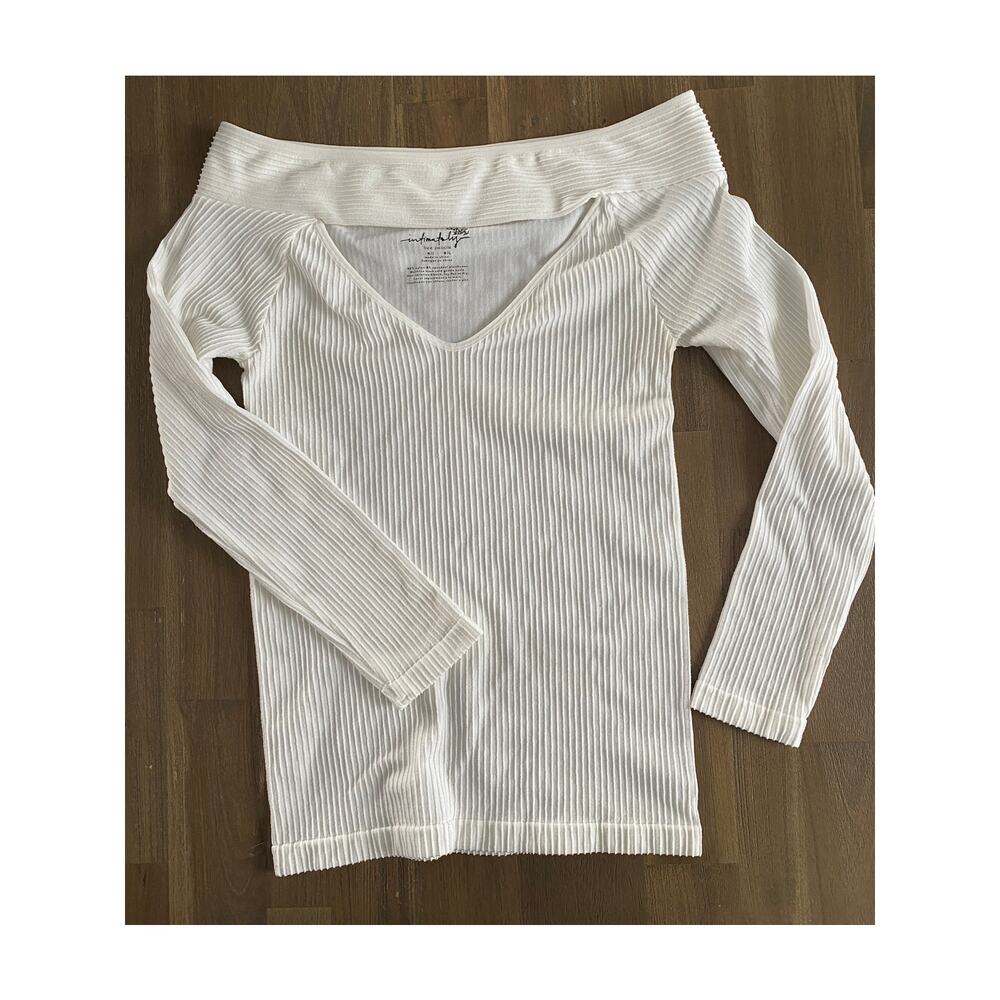 Free People Intimately White Long Sleeve Cutout Top Size M/L